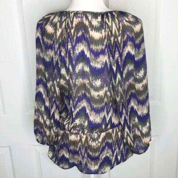 Parker green and purple printed faux wrap top - Picture 2 of 6